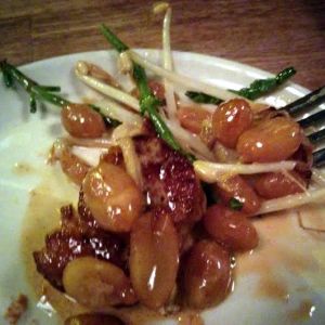 seared diver scallops , "hotpot" broth, bamboo shoots, braised peanuts 